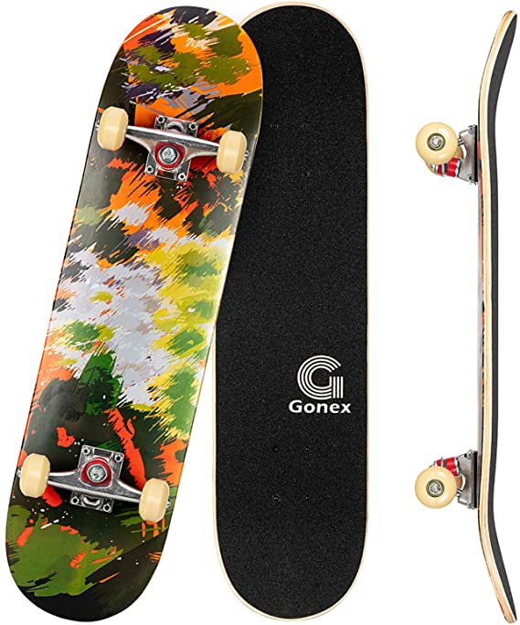 Gonex 31 x 8 Inch Complete Skateboard, 9 Layer Maple Deck Double Kick Deck Concave Cruiser Skateboard for Boys Girls Teens Adults Beginner