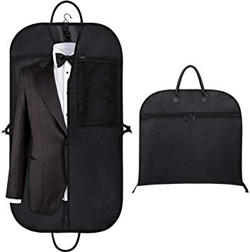 Orange Tech 43" Gusseted Travel Garment Bag, Breathable and Durable Thick Oxford Fabric Suit Garment Cover with 5 Zipper Pockets and 2 Carry Handles for Storage and Travel, Black