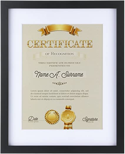 ONE WALL Tempered Glass 11x14 Document Frame with 1 Mat for 8.5x11 Documents Certificate Diploma, Black Wood Picture Photo Frame - Mounting Hardware Included