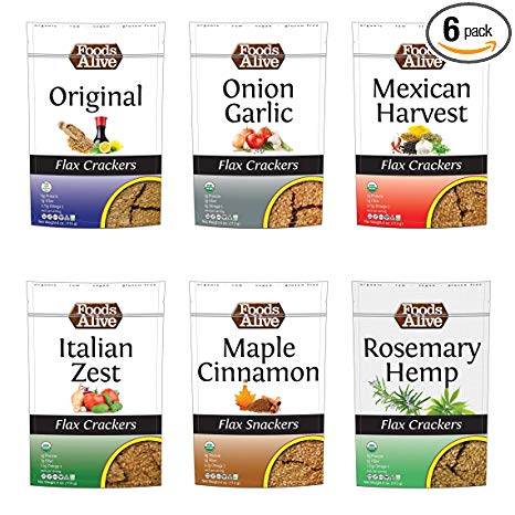 Foods Alive Flax Cracker Variety Pack (6 flavors), 4-Ounce (Pack of 6)