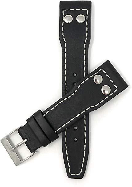 Bandini Mens Leather Watch Band Strap with Rivets for IWC Big Pilot, 3 Colors, 18mm, 20mm, 21mm, 22mm