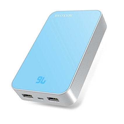 MAXOAK 13000mAh Power Bank External Battery Portable Charger w/ Dual USB 3.1A Digitron Display For Cell Phone iPhone 6 Plus 5S 5 4 Samsung Galaxy S6 S5 S4 S3 Note 3 4 Moto LG G3 HTC & More- Blue