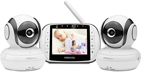 Motorola MBP36S-2 Video Baby Monitor -Two Cameras, 3.5" LCD Color Screen Display, 2-Way Audio -Remote Pan, Tilt, Zoom, Infrared Night Vision -5 Lullabies, Room Temperature Display, 1000ft Range