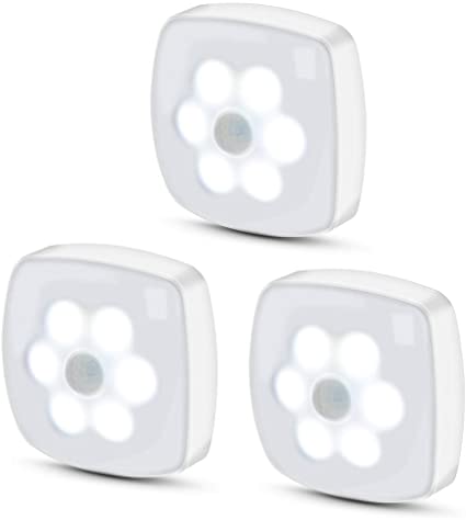 Motion Sensor Light, Cordless Battery-Powered LED Night Light, Wall Light, Closet Light, Stick-Anywhere, Safe Light for Hallway, Basement, Tap, Bathroom, Under Cabinet Lighting,(Pack of 3)(White)