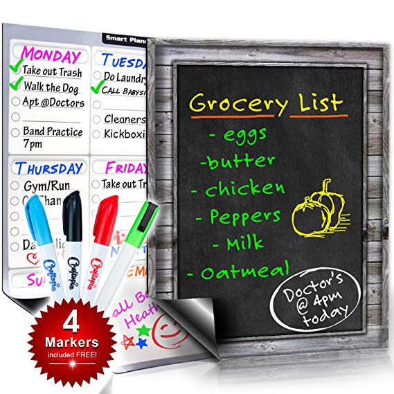 Multi-Purpose Magnetic Dry Erase Board 11.75" x 16" with Bonus Black Dry Erase Chalkboard (Multi-Purpose w/Blk Dry Erase)