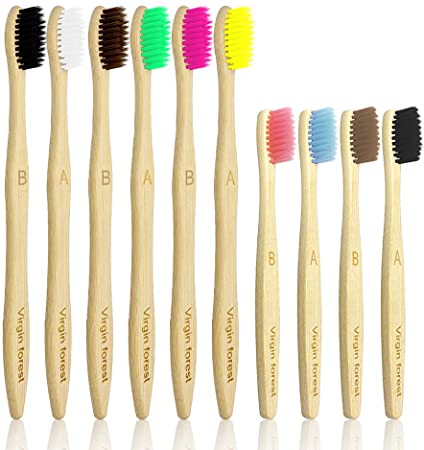 Bamboo Toothbrush, Natural Biodegradable Woode Toothbrushes, BPA-Free Eco-Friendly Soft Bristles Charcoal Toothbrushes (Family Set)