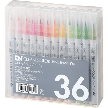 Kuretake Fude Real Brush Pen, Clean Color, 36 Set (RB-6000AT/36V)