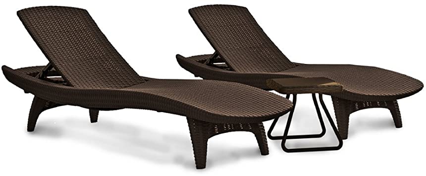 Keter Pacific 3-Piece All-Weather Adjustable Patio Sun Loungers and Table Brown