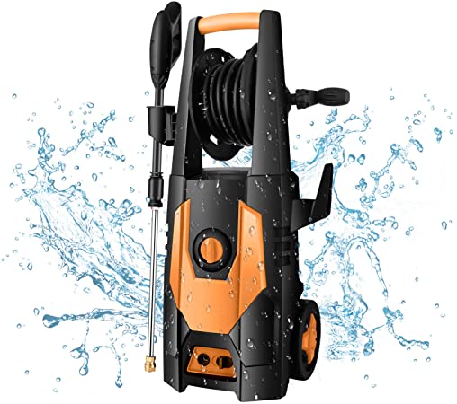 mrliance House Power Washer 3500PSI, 2.0GPM 1800W Car Washer Machine Electric Pressure Washer for Fences Patios Garden Cleaning with Hose Reel (Orange)