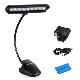 Kootek 9 LED Clip On Music Light Stand with USB Rechargeable Lithium Battery Adjustable Flex Neck LED Bright Reading Booklight with AC Adapter