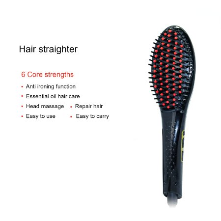 Hair Straightener Brush,Anti Static Electric Heating Magic Silky Hair Straightening Brush with US Plug addpoweradd EXCLUSIVE (black-private)