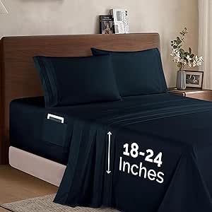 Elegant Comfort Luxury 1500 Premium Hotel Quality Microfiber 4-Piece Sheet Set - Soft, All Around Elastic 18-24 Inches Deep Fitted Sheet - Extra Deep Pocket Sheets, King, Black