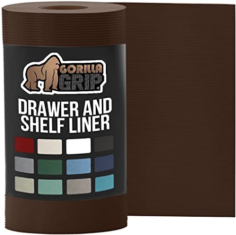 Gorilla Grip Ribbed Top Drawer and Shelf Liner, Non Adhesive Roll, 12 Inch x 20 FT, Durable and Strong, Grip Liners for Drawers, Shelves, Kitchen Cabinets, Storage and Kitchens, Chocolate Ribbed