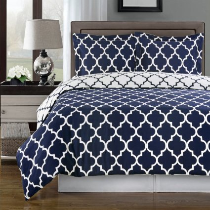 Reversible Meridian Duvet Cover Set Elegant and Contemporary Duvet Set 100 Egyptian Cotton 300 Thread Count 2 Piece TwinTwin Extra Long Size Duvet Cover Set Navy and White