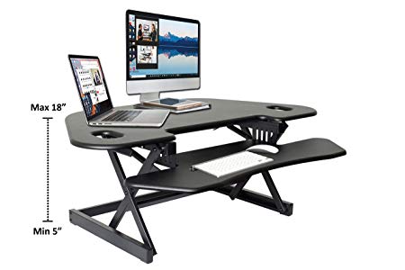 All-New Rocelco Height Adjustable Sit to Standing Corner Desk Riser and Converter (R CADRB-46)