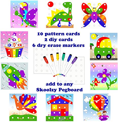 Skoolzy Color Sorting Peg Board Pattern Cards Creative Kit for Pegboard Stacking Toys - Educational Games Pegs for Occupational Therapy for Toddlers