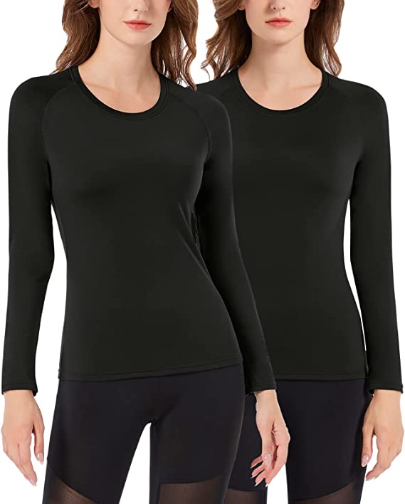 Mrignt Womens Base Layer Thermal Tops 2 Pack, Women's Underscrub Comfort Tee