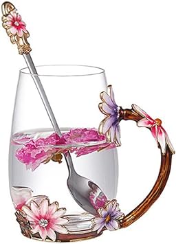 Evecase daisy Flower Glass Mugs Tea Cup with Steel Spoon,Tea Lovers Gifts for Women,Wife,Mom,Female Friends,Birthday,Mothers Day, Valentines day,Christmas