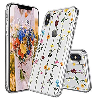 MOSNOVO Case for iPhone XS/iPhone X, Wildflower Floral Flower Pattern Clear Design Printed Plastic Hard with TPU Bumper Protective Case Cover for Apple iPhone X/iPhone XS