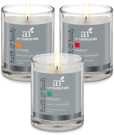 Art Naturals Aromatherapy Candle - 3-Piece Set of Scented Fragrance Soy Wax Made in USA with Essential Oils