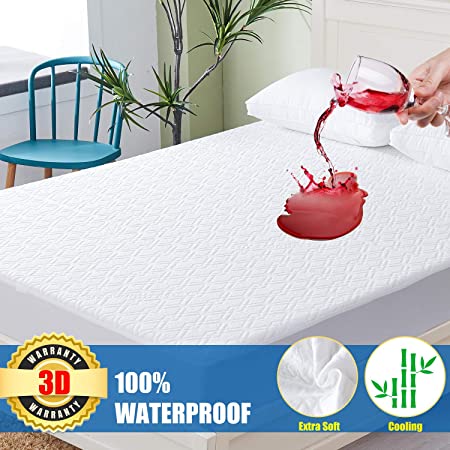 Cooling King Size Mattress Protector with 3D Air Fabric Mattress Cover, Luxury Bamboo Waterproof Mattress Protector,Ultra Soft Breathable Mattress Pad Cover - Hypoallergenic Mattress Protector