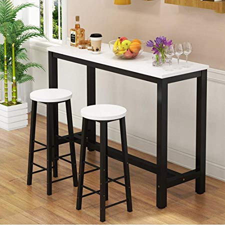 Tribesigns 3-Piece Pub Table Set, Counter Height Dining Table Set with 2 Bar Stools for Kitchen Nook, Dining Room, Living Room, Small Space (White Black)