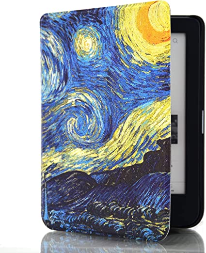 Kandouren Case Cover for Kobo Clara 2E 6" Ereader with Auto Sleep Smart Function,Lightweight Slim Leather Cover(Van Gogh Blue Starry Night)