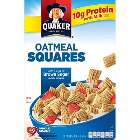 Quaker Squares Crunchy Oatmeal Cereal with a Hint of Brown Sugar, 21 Ounce