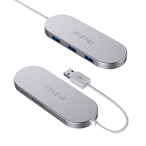 iFun4U Aluminum USB 3.0 Hub Superspeed 3-Port USB with TF SD Micro SD Flash Memory Card Reader Combo for Windows XP, 7, 8, 10, Vista, Mac OS Linux PC Laptop