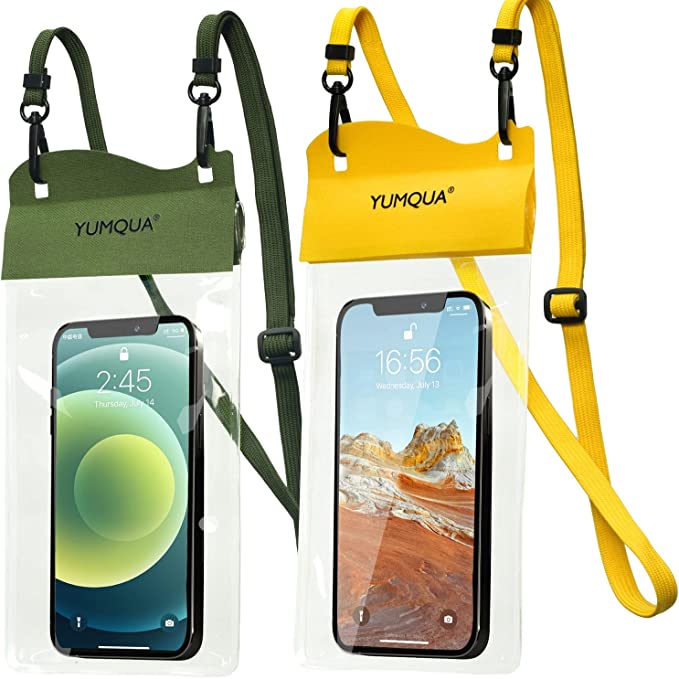 YUMQUA Waterproof Phone Pouch 2 Pack, [Up to 7.5"] IPX8 Waterproof Cell Phone Case Dry Bag Compatible with iPhone 14 13 12 11 Pro Max/8 Plus, Galaxy S23 Ultra S22 S20 , Pixel 4 XL, Army Green Yellow