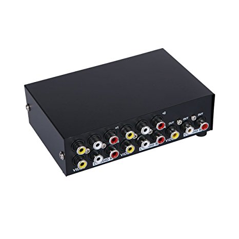 AuviPal 4-Port RCA AV Switcher 4 Input 1 Output Composite Video L/R Audio Selector Box for 4 Media Players DVDs TV Boxes Share 1 TV