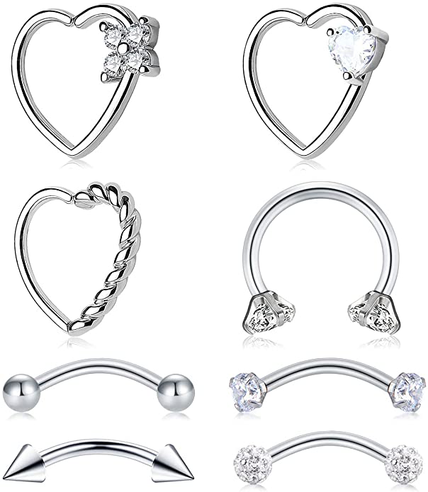 Briana Williams 16G Rook Daith Earrings Stainless Steel Heart Horseshoe Conch Helix Piercing Jewelry Curved Barbll Eyebrow Rings Piercing