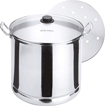 Vasconia 27.5-Quart Steamer Pot (Aluminum) with Tray & Glass Lid, For Most Stoves - (Hand-Wash only) Large Stock Pot for Tamales, Steaming, Boiling & Frying - Makes Seafood, Pasta, Vegetables & More