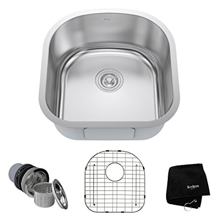 Kraus KBU15 20 inch Undermount Single Bowl 16 gauge Stainless Steel Kitchen Sink