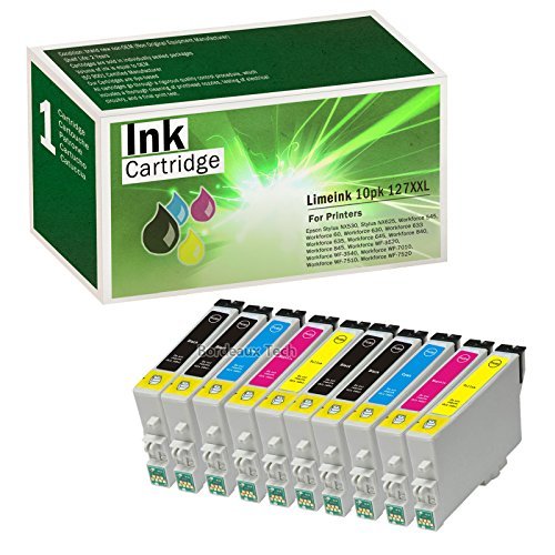 Limeink 10 Pack Remanufactured 127 Extra High Yield Ink Cartridges 4 Black 2 Cyan 2 Magenta 2 Yellow Compatible for Epson Workforce 60 545 630 633 635 645 840 845 3520 3530 3540 7010 7510 7520