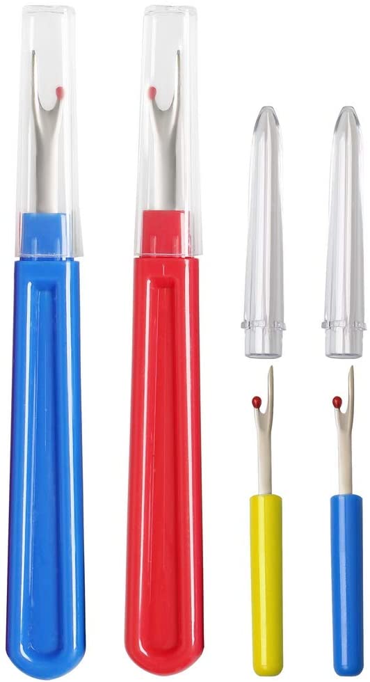 nuosen 4 Pieces Seam Ripper, 2 Sizes Stitch Thread Unpicker with Plastic Handle and Cover for Seams, Pockets, Sewing and Needle Crafts(4 color)