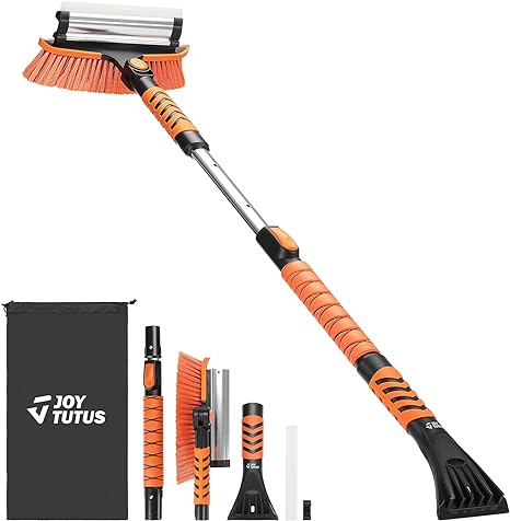 JOYTUTUS 41.5IN Extendable Snow Brush and Ice Scraper, 270°Pivoting Snow Scraper Brush for Car Windshield, Telescoping Ice Scraper, Foam Grip, Heavy Duty Snow Remover for Cars, Trucks, SUV (Orange)