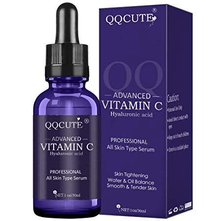 QQcute 30% Vitamin C Serum with Hyaluronic Acid, Organic Anti-aging Moisturizing Skin Care for Face and Neck with Natural Ingredients Eye & Facial Treatment Serum(1 fl. oz)