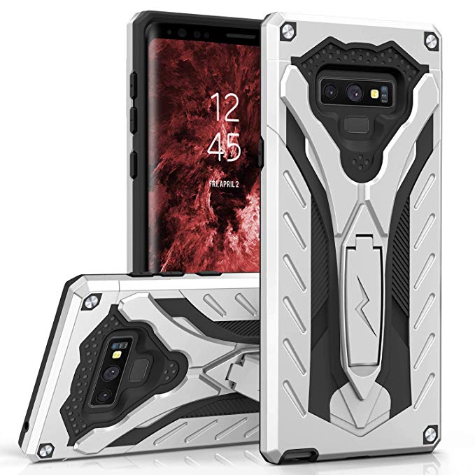 Zizo Static Series Compatible with Samsung Galaxy Note 9 Case Military Grade Drop Tested with Built in Kickstand Silver Black