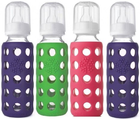 Lifefactory Glass Baby Bottles 4 Pack (9 oz. in Girl Colors), Purple/Green/Raspberry