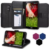 LG G2 Case Abacus24-7 LG G2 Wallet Case Book Fold Leather LG G2 Cover Flip Cover with Foldable Stand Pocket for ID Credit Cards Slots - Black Flip Case for LG G2