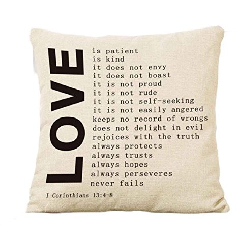 Fheaven 18 X 18" Decorative Cotton Linen Throw Pillow Cover Cushion Case Three Kinds Love You Pillow Case (Black & Beige ) (A)