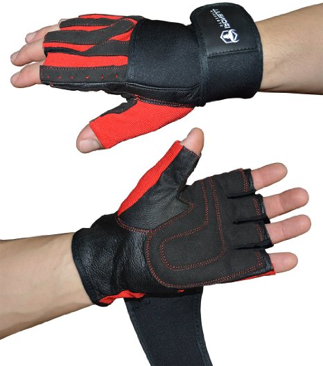 Weight Lifting Gloves (1 Pair) With Integrated Wrist Support - Premium Quality Leather - Superior Comfort, Support and Stability - Best Exercise Gloves for Men and Women