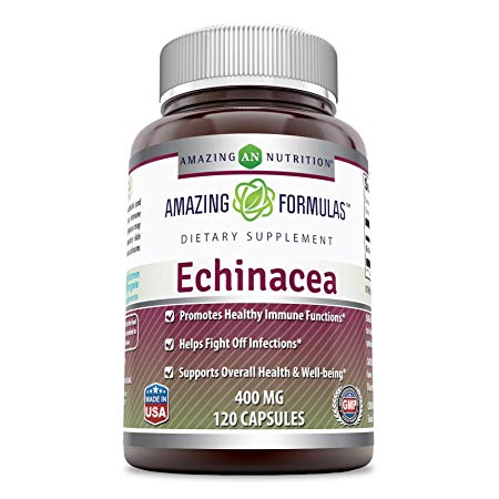 Amazing Formulas Echinacea Supplement - 400mg Capsules Made from Pure Echinacea Purpurea Root and Plant Extract Powder- 180 Capsules Per Bottle (120 count)
