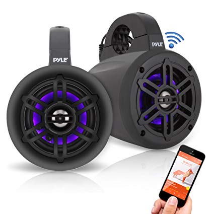 Pyle Waterproof Rated Bluetooth Marine Tower Wakeboard Subwoofer Speaker System with Wireless Music Streaming & LED Lights (4", 300 W)(PLMRLEWB47BB)