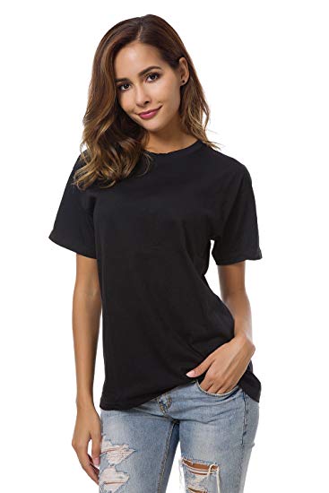 Womens Basic Plain Short Sleeves T Shirts Summer Tee Crew Neck Loose Tops Blouse