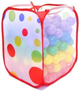 Wonder Playball Non-Toxic Non-Recycled Phlathlate & BPA Free Pit Balls for Kids with Polka Dot Hamper (200 Count), Red/Orange/Yellow/Green/Blue/Purple, 6.5 cm