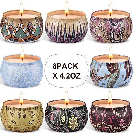 Arosky 8 x 4.2 Oz Scented Candles Gift Set, Natural Aromatherapy Soy Wax Candle in Portable Travel Tin for Women, Weddings, Birthdays, Mother's Day, Halloween, Thanksgiving, Christmas Decorations