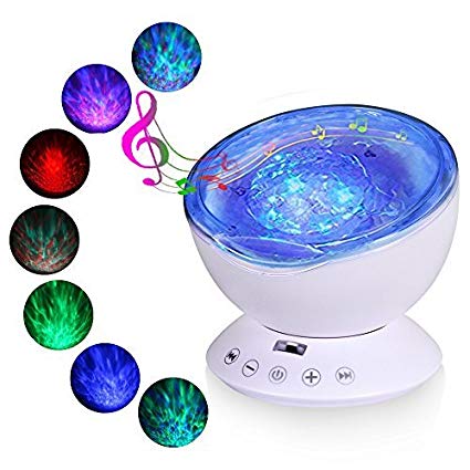 Ocean Wave Projector, T-Sun 12 LEDs & 7 Color Changing Modes Lights with Remote Control Built-in Music Player, Adjustable Relaxing Light for Baby Nursery, Living Room, Bedroom