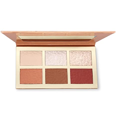 FindinBeauty Highlighter and Contour Makeup Palette- Gorgeous Luster Super Silky Texture,6 Shades Bronze and Conceal Blush Foundation Powder All in on Palette -Light to Medium (6 Color)